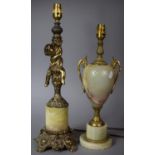 Two Modern Brass and Onyx Table Lamps, the Figural Cherub Example 48cm high