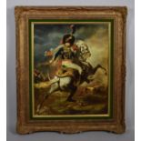 A Large Gilt Framed Print of Soldier of Horseback in Battle, 54cm high
