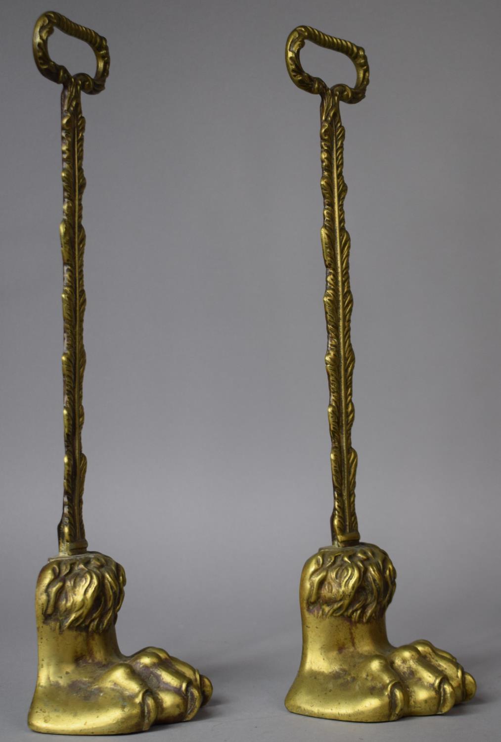 A Pair of 19th Century Style Lead Filled Brass Door Porters Having Claw Feet, 39cm High - Image 2 of 5