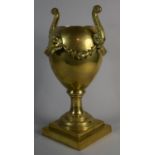 A French Second Empire Style Brass Two Handled Vase on Weighted Stepped Plinth Support with Maiden
