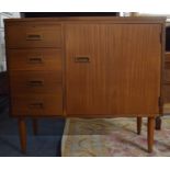 A 1970's Teak Effect Sewing Machine Cabinet with Four Drawers, 85.5cm wide