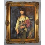 A Gilt Framed Textured Print After Harlamoff, "The Flower Girl", 59cm High