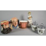 Two Limited Edition Royal Doulton Character Jugs, Brian Johnston and WG Grace, a Lladro Figure of