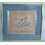 A Small Framed Silk Embroidery Panel Depicting Flowers, 22cm Wide