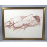 A Framed Print of Crayon Drawing of Reclining Nude, Signed G.L.W 02.2.02, 88x67.5