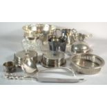 A Collection of Silver Plate to Include Sauce Boat, Ladles, Coaster Sets, Preserve Pot etc