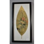 A Small Framed Chinese Leaf Vein Painting on Banyan Tree Leaf, 29cm High