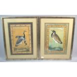 A Pair of Chinese Prints Depicting Crane and Bird Enriched with Gilt Highlights and with Brushed