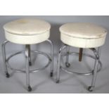 A Pair of Vintage Circular Topped Chrome Based Stools on Casters, 38cm Diameter