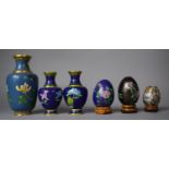 A Collection of Cloisonne Items to include Vase having Blue Ground decorated with Birds and