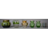 A Collection of Four Coloured Glass Vases of Various Form Together with a Pair of Silver Rimmed