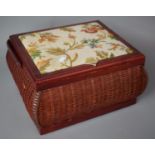 A Modern Tapestry Topped Wicker Sewing Basket with Cottons, 36cm Wide