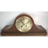 An Oak Napoleon Hat Mantle Clock with Key and Pendulum, 40cm Wide