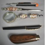 A Small Collection of Curios to Include Fountain Pen, Vintage Penknife, Magnifying Glass, Letter