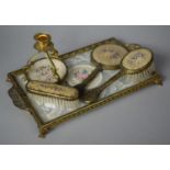 A Mid 20th Century Gilt Filigree Dressing Table Set, Tray 36.5cm Long