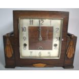 An Oak Art Deco Westminster Chime Mantle Clock, Cracked Glass, 26cm Wide