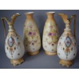 A Pair of Blush Ivory Jugs, One AF, 34cm High and a Pair of Fieldings Blush Ivory Vases, 32cm high