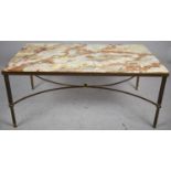 An Onyx Topped Metal and Brass Framed Rectangular Coffee Table, 95cm wide