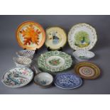 A Collection of Continental Ceramics to Include Portuguese Pierced Bowls, Plate with Exotic Bird