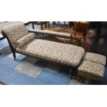 A Recently Reupholstered Edwardian Chaise Longue in Floral Tapestry Fabric with Pair of Barley Twist