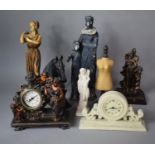 A Collection of Resin Figural Ornaments to Include Bronzed Examples, Figural Mantle Clock etc