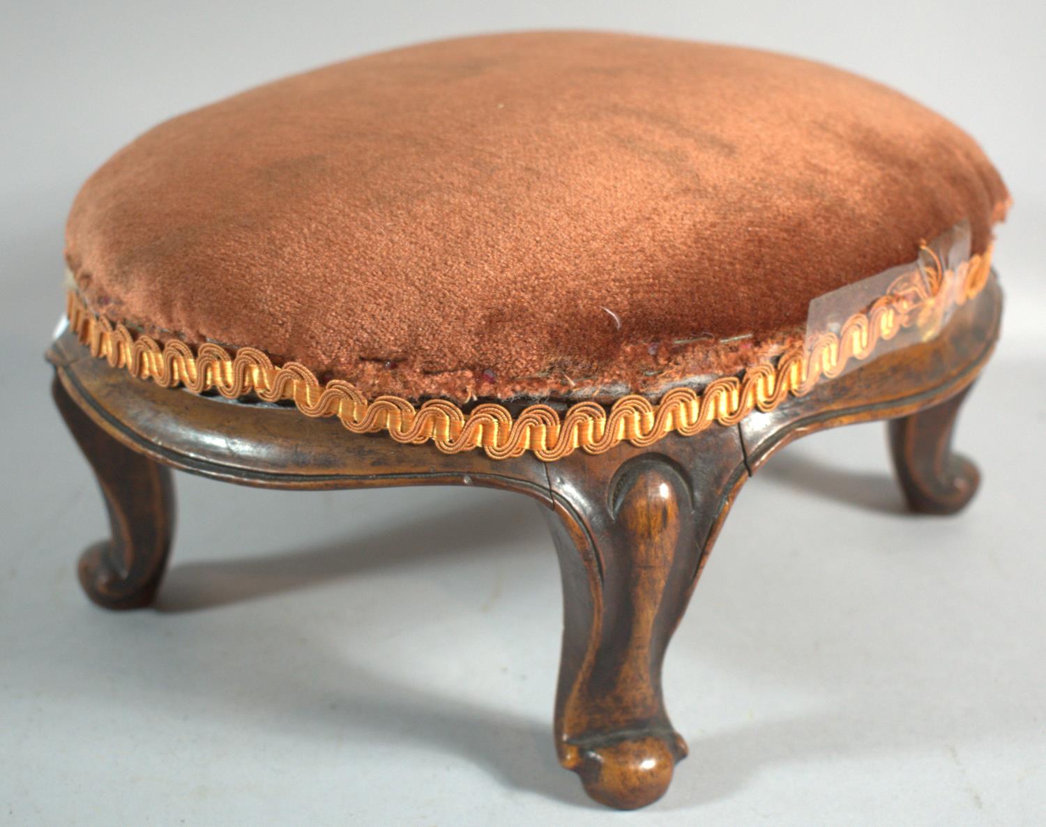 A Late 19th Century Mahogany Framed Oval Foot Stool on Scrolled Supports, 34cm Long - Image 2 of 2