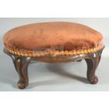 A Late 19th Century Mahogany Framed Oval Foot Stool on Scrolled Supports, 34cm Long