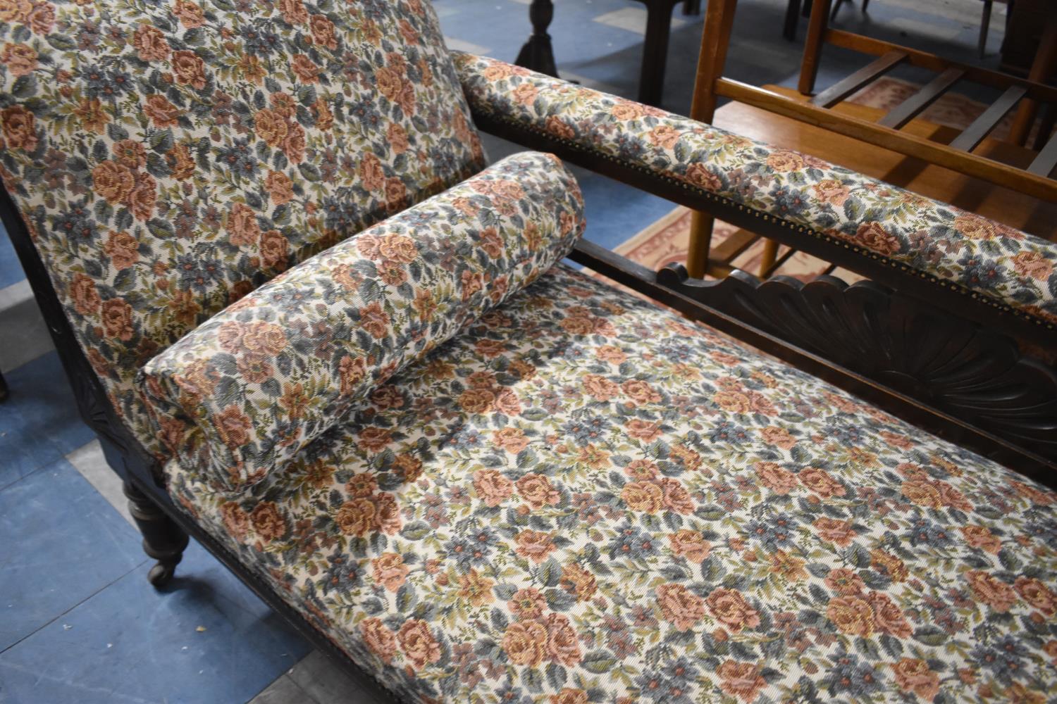 A Recently Reupholstered Edwardian Chaise Longue in Floral Tapestry Fabric with Pair of Barley Twist - Image 2 of 2
