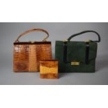 A Vintage Ladies Snake Skin Handbag with Matching Purse Together with Another Example