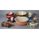 A Collection of Ceramics to include Stoneware Glazed Cooking Bowls, Oil Pot, Pickwick Figure (AF)