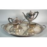 A Silver Plated Four Piece Teaservice Together with Large Unrelated Oval Two Handled Tray, Tray 64cm