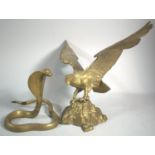 A Brass Study of an Eagle and an Indian Brass Cobra, Eagle 28cm high