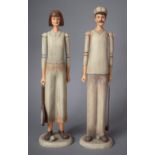 A Pair of Reproduction Articulated Carved Wooden Figures of Golfer and Tennis Player, 36cm high