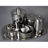 A Old Hall Stainless Steel Four Piece Tea Service on Tray together with a Stainless Steel Ice