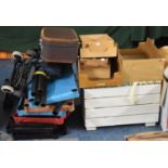 A Collection of Various Cutlery Trays, Plastic Shelf Unit, Overnight Bag, Box Etc