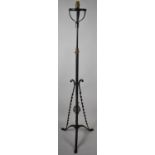 A Late 19th Century Wrought Iron and Brass Mounted Tripod Oil Stand Converted to Electricity