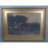 A Large Gilt Framed Lithograph After J Sinclair Depicting Family Returning Home with Donkey and