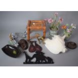 A Collection of Curios to Include Conch Shell, Bamboo Stand, Mermaid Soapdish, Oriental Jadeite