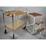 A Vintage Metal Framed Step Stool, Tray Trolley and Two Trays