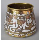 An Egyptian Mixed Metal Vase of Tapering Circular Form Decorated with Hieroglyphics and Figures,