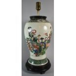 An Impressive Famille Verte Chinese Vase Converted to Table Lamp, on wooden Circular Stand, the Body