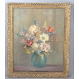 A Large Gilt Framed Oil on Canvas Under Glass, Still Life, Vase of Flowers, Signed Nora H Cullen (