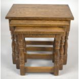 A Mid 20th Century Oak Nest of Three Tables, The Longest 54cm