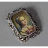 A Silver Portrait Brooch, Stamped 935, Possibly Austrian or German Having a Hand Painted Miniature