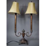 A Modern Bronze Effect Two Branch Table Lamp with Shades, 66cm High