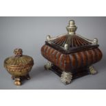 A Reproduction Carved Wooden and Silvered Box in the Form of a Pagoda and a Smaller Circular
