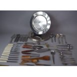 A Collection of Various Cutlery and Metal Plates to include TQT Canadian Airline Knives and Fork,