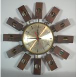 A 1970's Battery Operated Sunburst Clock, 37cm Diameter