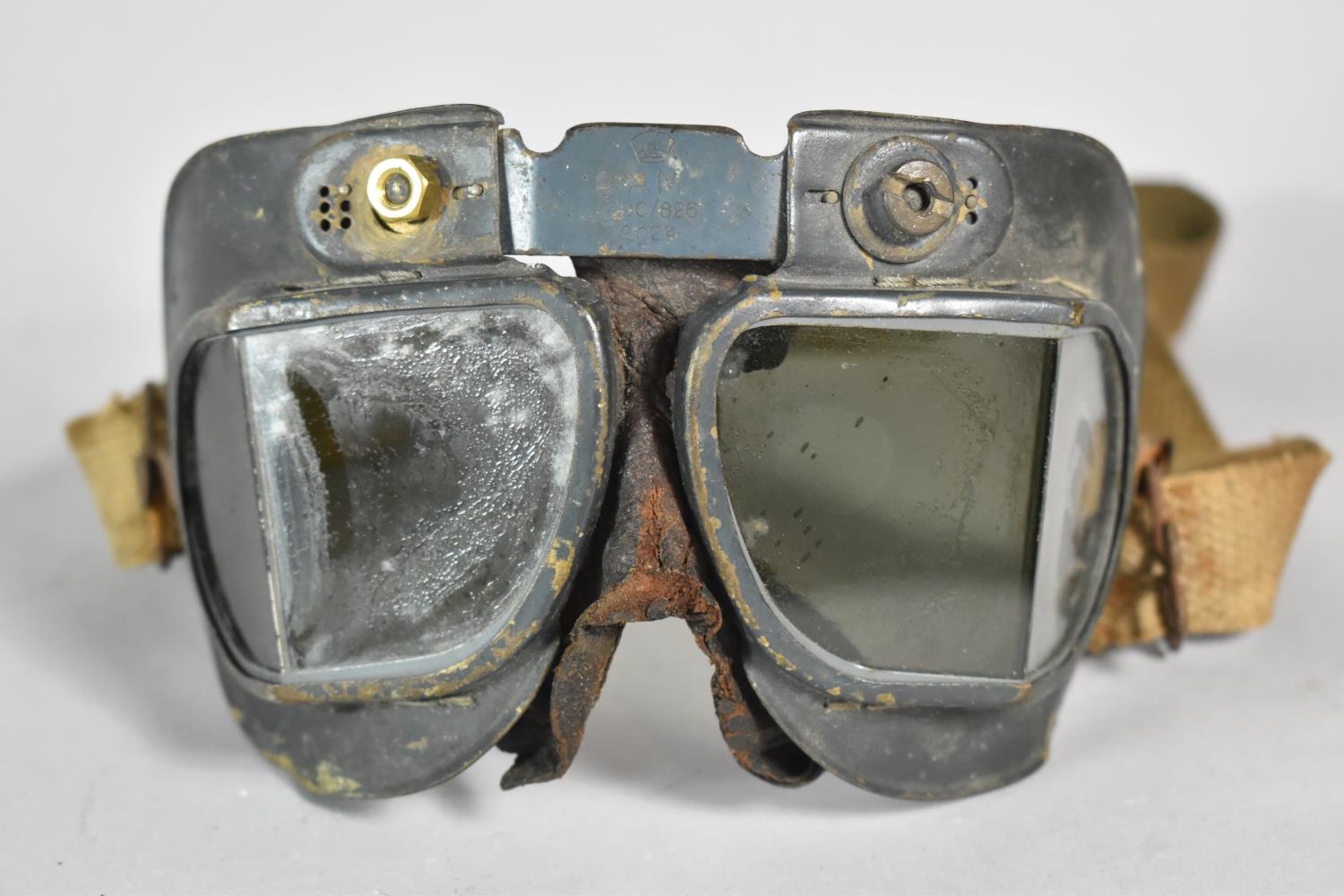 A Pair of Military Air Ministry Flying Goggles, Stamped 22C/826/2024, Angled Lenses - Image 3 of 3