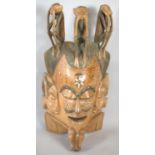 A Large Carved Souvenir Inlaid Wooden Mask Decorated with Monkeys, "Hear no Evil, See no Evil, Speak